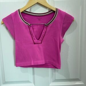 Urban Outfitters Hot Pink Ribbed Cropped V-Neck Tank